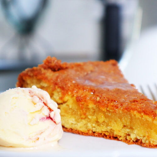 cake with ice cream on serving plate