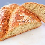 Sliced Irish soda bread showing soft fluffy interior and rustic texture